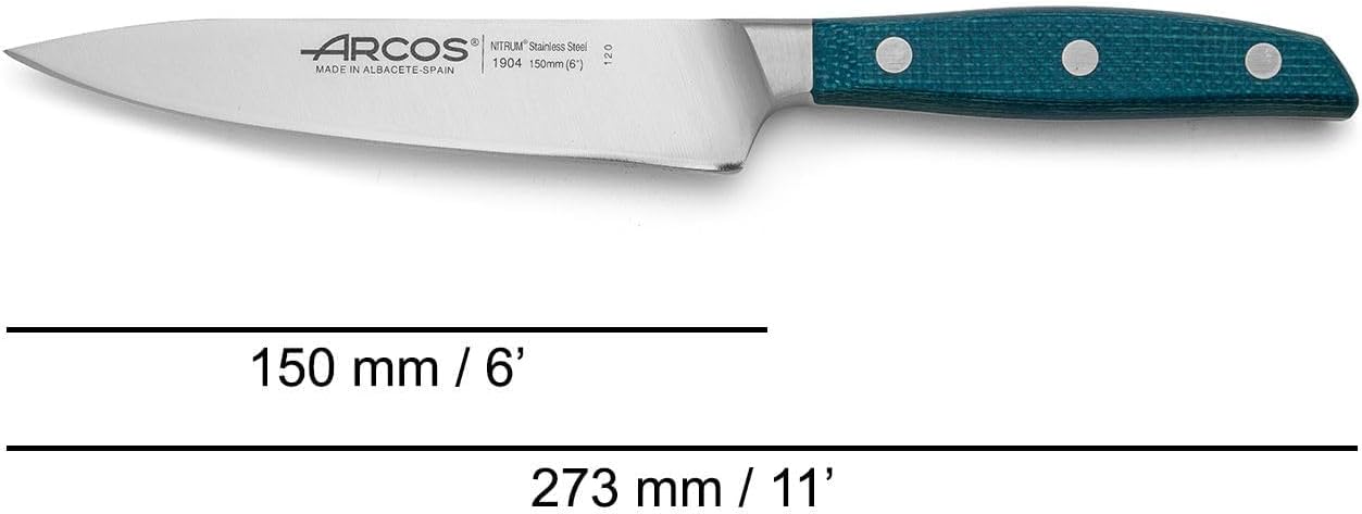 Arcos Juego de Cuchillos de Cocina. 3 piezas de Acero Inoxidable forjado. Impresiona yorprencon cada corte. Mango Micarta azul. Serie Brooklyn. Color Azul.