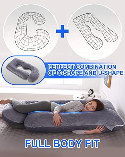 Trongle Pregnancy Pillow with Velvet Cover, 53in 100% Cotton U-Shape Maternity pillow for sleeping, Detachable &Washable Full Body Pillow for Pregnant Women with Ergonomic Design, Pregnant Gift