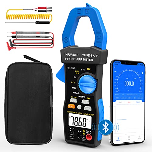 Infurider Bluetooth Clamp Meter, Trms 6000 Counts Auto- Ranging Clamp On Ammeter, 1000A Ac/Dc Current Clamp Volt Meter, Wireless Clamp Multimeter Measures Capacitance, Ohm, Hz, Ncv And Temperature #TOP10