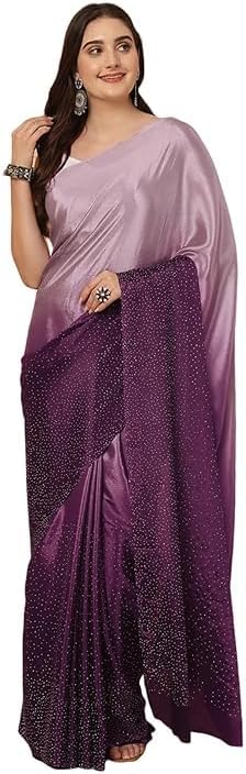 Latest Women's Satin Silk Hot Fixing Stone Work Saree with Unstitched Blouse piece.