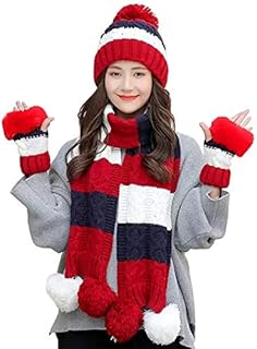 Thermal Winter Warm Knitted Beanie Hat for Women, Windproof Fleece Soft Knit Hat Gloves Scarfs 3 Set for Travel/Hiking/Camping/Fishing/Cycling