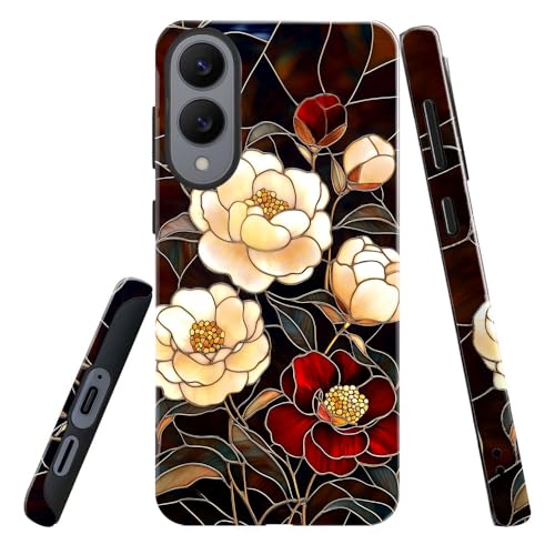 DAIZAG Case for Samsung Galaxy S25 Edge,Military-Grade Protection Cover,Stained Glass Floral Retro Red Gold（Glossy）