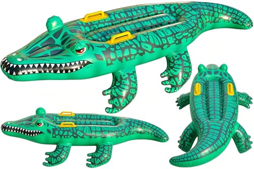 Image of HATFRYF Crocodile Inflatable Float, Inflatable Alligator Float Board, Animal Inflatable Swimming Pool Float Raft, Crocodile Reusable Inflatables Surfboard with Double Handles, for Swimming Fun -B