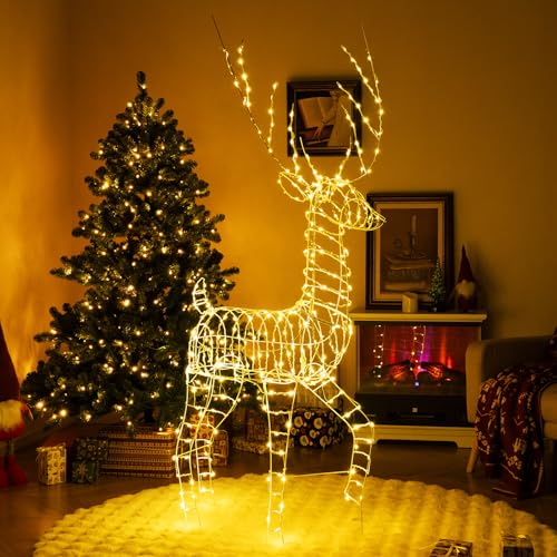GOPLUS 186cm LED Rentier Weihnachtsdeko, beleuchteter Weihnachtshirsch...