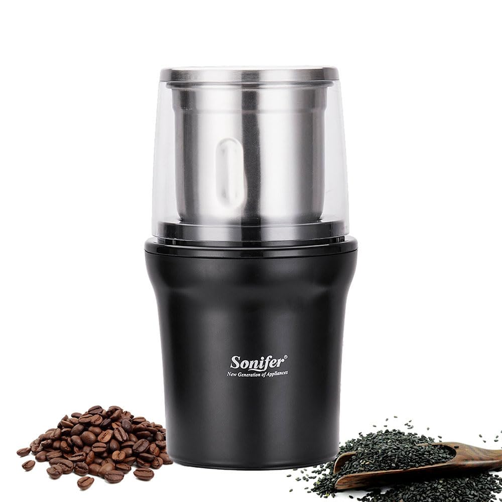 Moulin à épices électrique - 100 g - Puissance : 300 W - Récipient amovible en acier inoxydable pour moudre les grains de café, les noix, les épices, les céréales et les herbes