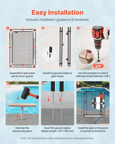VEVOR Poolzaun Tor 1,2x0,75 m, Tür für Poolschutzzaun Kinderschutzzaun, Sicherheitstor-Set mit Metallriegel, 352 g/m² Teslin-PVC-Gewebe, Vierkantrohr, Abschließbar, für Schwimmbecken, Schwarz