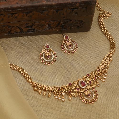 TARINIKA Antique Gold Plated Akshi Choker Set with Floral Design - Indian Jewelry Sets for Women | Perfect for Casual Occasions | Traditional Indian Jewelry set | 1 Year Warranty*3