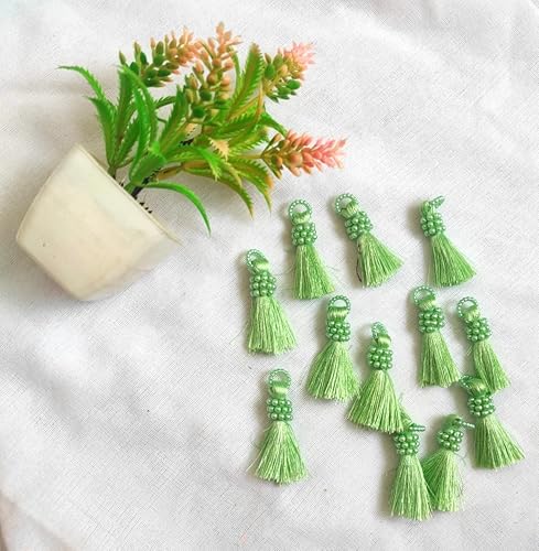 STRI Collections ZARI MINI Tassels for Bridal Saree/Pearl KUCHULU for DUPPATA, Blouse/Handmade Pearl Tassels for Pallu (Pack of 12) (Indigo Green)
