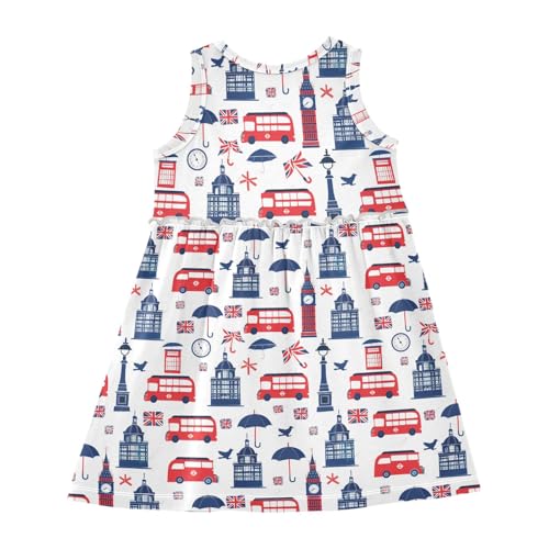 Girls and Toddlers'Sleeveless Cute Cartoon London Pattern Summer Casual Dresses for Home Party Beach 2-8 Years2