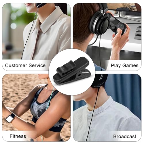 YUXIANLB 30 Stück Schwarze Kunststoff-Kabelclips für Kopfhörer 360° Drehbare Headset-Kabelhalter, Praktische Hemdclips gegen Kabelverwirrung Clip-Klemme für 5mm Flache Runde Kabel