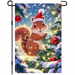 Cute Christmas Squirrel with Lights Garden Flag