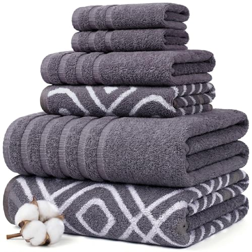 Image of Modern Threads 6 Piece Bath Towel Set - Bathroom Set with 2 Bath Towels, 2 Hand Towels, and 2 Wash Cloths - 100% Cotton, Super Absorbent & Extra Soft - Reversible Classic Diamond (Purple)