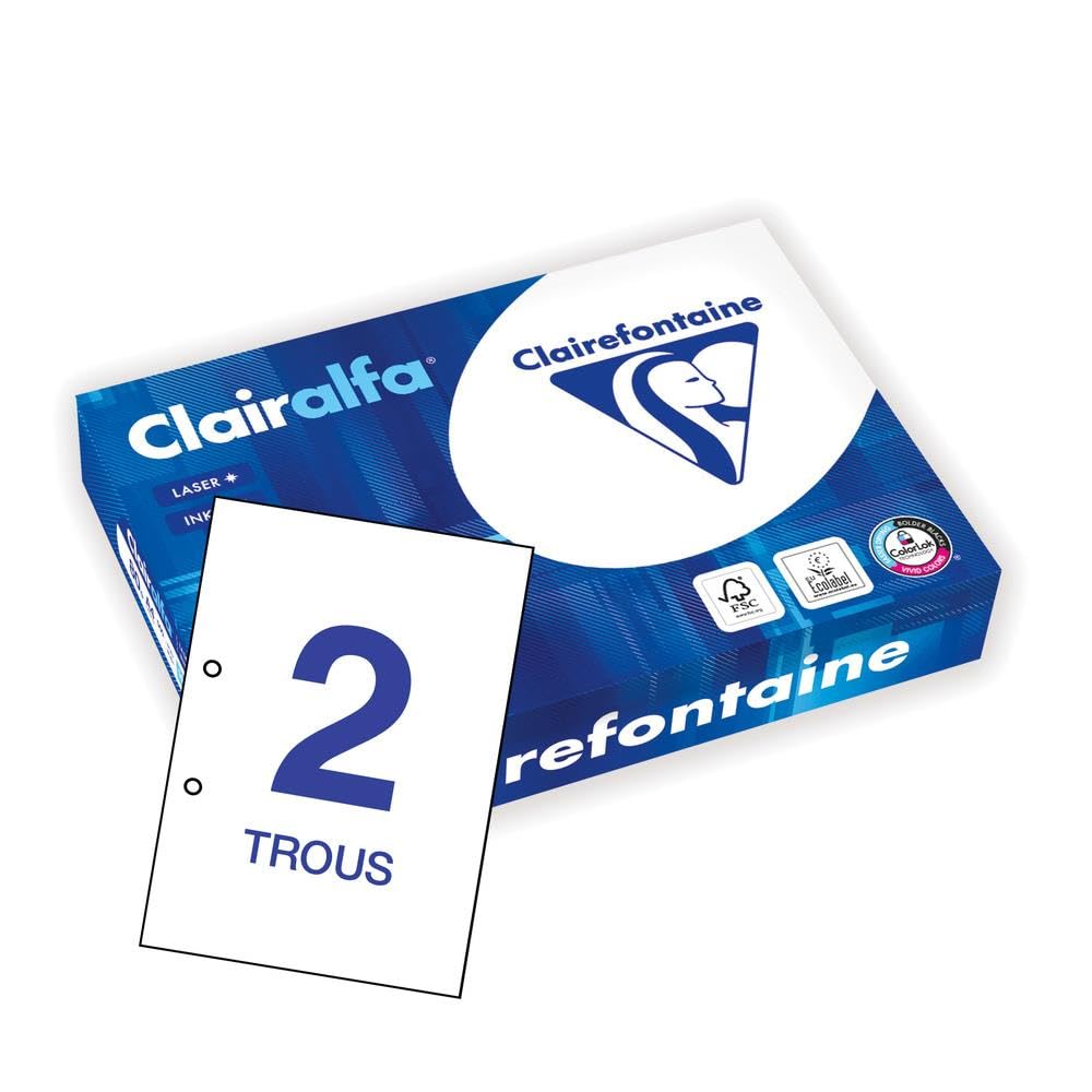 CLAIRALFA Lot de 5 Ramettes 500 Feuilles Papier Perforé 2 Trous 80g A4 210x297 mm Certifié PEFC Blanc