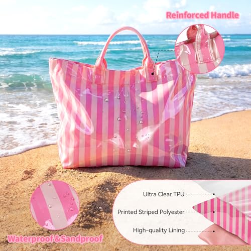 Bolso Tote rayado de PVC para mujer resistente al agua miniatura 5