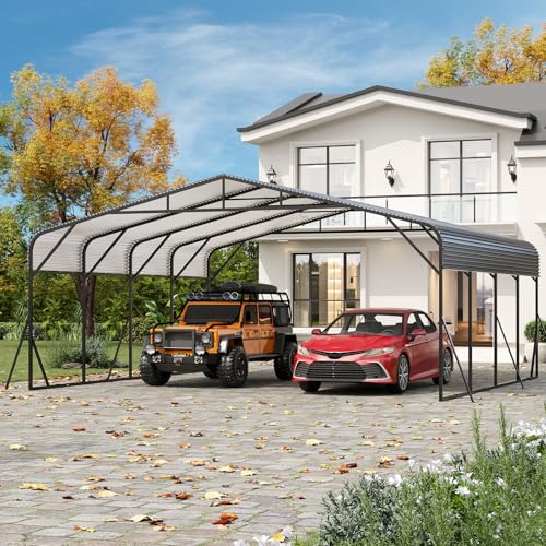 Image of GAOMON Metal Carport, Carport with Reinforced Base and Galvanized Steel Roof, Heavy Duty Garage Car Shelter Shade, Outdoor Car Port Canopy for SUV, Truck, Boats, 20x20 FT