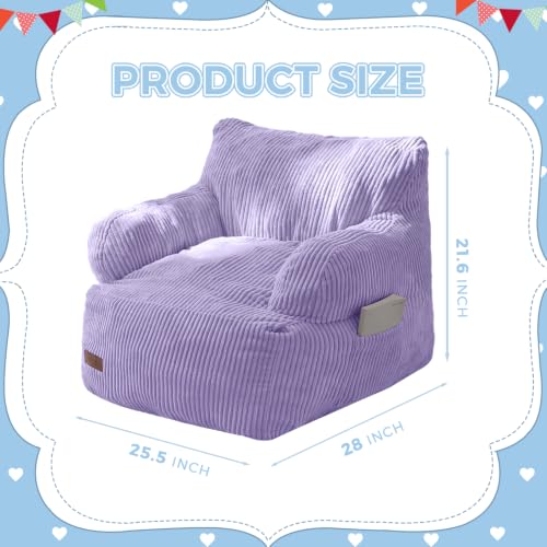 Image of MAXYOYO Kids Bean Bag Chair, Stuffed Bean Bag Sofa, Purple, Standard | Bean Bag Chair for Boys and Girls, Lazy Sofa with Pocket Floor Chair for Gaming, Reading