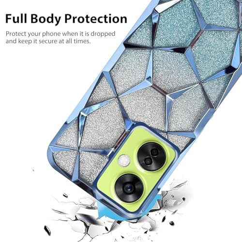 Image of Stylish Gradient Glitter Clear Case for OnePlus Nord CE 3 Lite 5G Luxury Electroplated 3D Cube, Diamond Bling Shiny Soft TPU Clear Shockproof Women & Teen Girls Protective Phone Cover (Blue)
