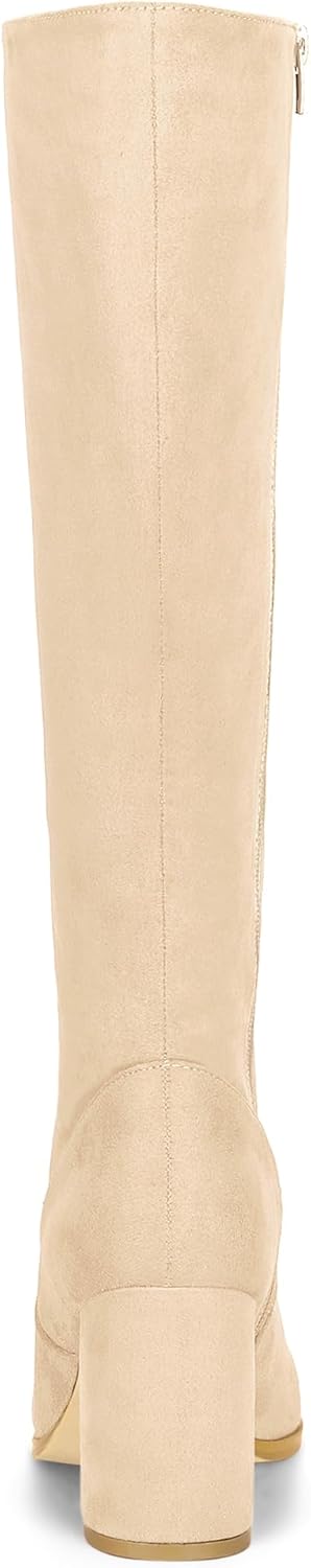 Allegra K Women's Side Zipper Chunky Heel Knee High Beige Boots 9 M US - - Image 4