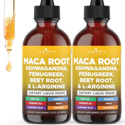 Liberty Lifestyle Organic Maca Root Liquid Drops with Ashwagandha, Nettle, Fenugreek, Beet Root and L-Arginine Liquid Multivitamin for Women and Men - 4oz