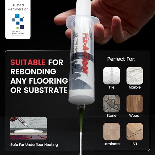 Fix-A-Floor 60ml Spritzenklebeapplikator-Kit mit flacher Edelstahlnadel, Kunststoffapplikator und Verschlusskappe - ideal für Bereiche mit dünnen Mörtellinien