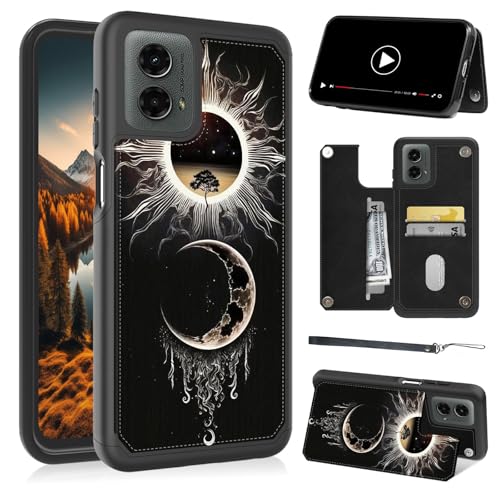 AIRWEE Wallet Case for Motorola Moto G Power 5G 2024 6.7", Moon Tree of Life PU Leather Flip Cover with RFID Blocking Card Holder, Shockproof Stand Protective Case & Lanyard