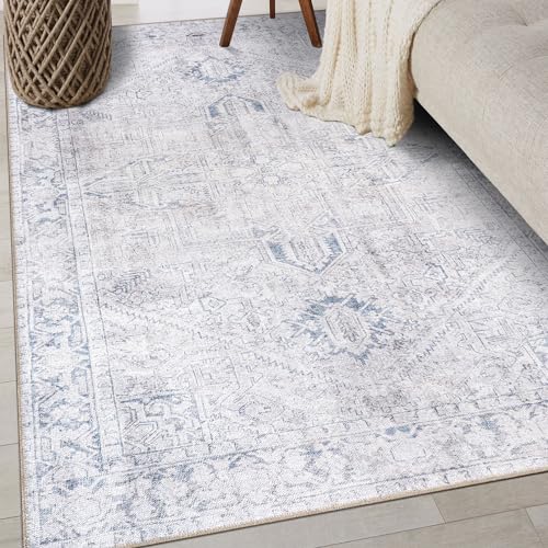 Rugshop Blue Vintage Boho Medallion Area Rug — Machine Washable, 3'3"x5 for Living Room, Bedroom and Home Office