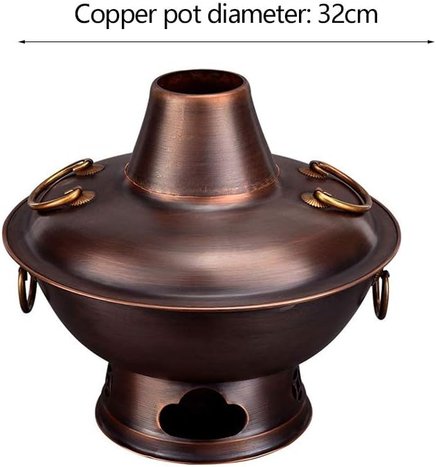 Copper hot Pot， Old Beijing Copper Hot Pot All Copper Thick Hot Pot Charcoal Heating Mongolian Duo Copper Pot Suitable for Family Dinner Friends Gathering Camping New,