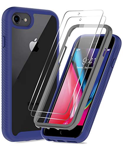 LeYi Compatible for iPhone 8 Case, iPhone 7 Case, iPhone 6s / 6 Case with Tempered Glass Screen Protector [2 Pack], Full-Body Shockproof Hybrid Phone Case for iPhone SE/8/7/6s/6, Navy Blue