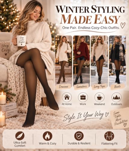 Image of MERYLURE High Waist Fleece Lined Tights Women Skin Tone, Fake Translucent Winter Warm Pantyhose Thick Thermal Leggings