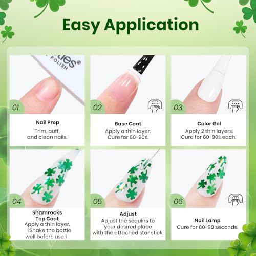 Image of Beetles Shamrock Gel Top Coat, Clover Glitter Top Coat Gel Nail Polish with Four-Leaf Clover Sequins Overlay No Wipe Shine Finish Long Lasting Soak Off U v Lamp Nail Art Design Manicure Diy at Home