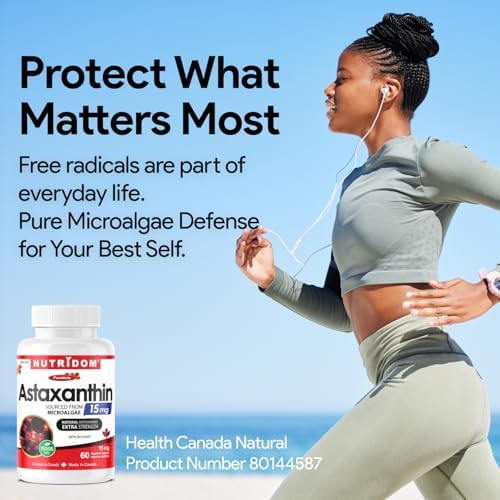 Nutridom Astaxanthin 15mg | Source of Antioxidant | Sourced from Microalgae | Vegan, Non-GMO, Allergen-Free | Astaxanthin Supplement Canada | 60 Veggie Capsules - 3