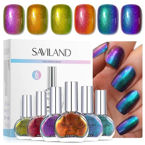 SAVILAND Chrome Nail Polish Set: 12-Free Chameleon Holographic Nail Polish