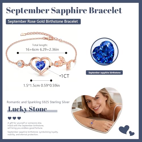 Image of 1CT Rose Heart Bracelet Moissanite Lab-Grown Sapphire Ruby Emerald&More 18K White Rose Gold Plated Anniversary Birthday Gift for Wife Girlfriend Mom Daughter Mothers Day Gift for Mom