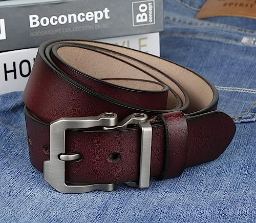 JingHao Belts for Men Genuine Leather Mens Belts for Jeans Casual Belt Big and Tall Size 28"-60" Black Brown 1.45" wide2