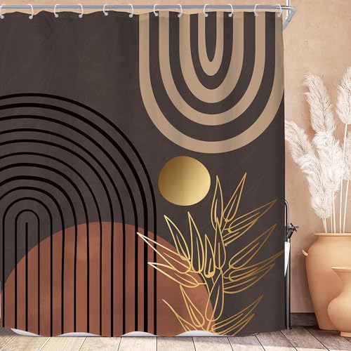 KOMLLEX Chic Abstract Shower Curtain for Bathroom Decor Boho Leaves Tropical Mid Century Simple Minimalist Fancy Modern Fabric Waterproof Polyester 12 Pack Hooks Brown Grey Shower Curtain 72Wx78H Inch by KOMLLEX - Used condition - US$14.78