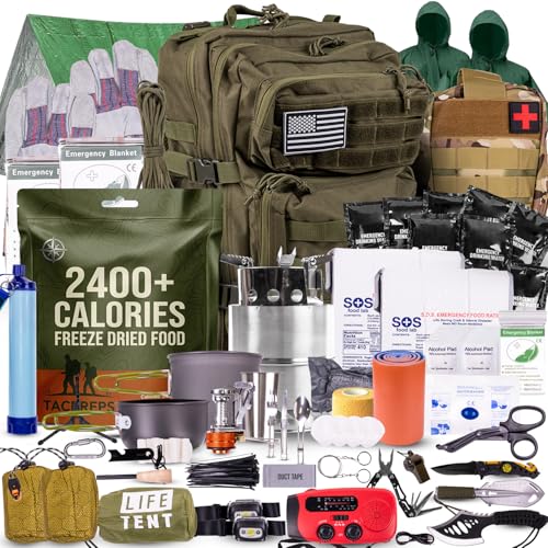 TacPreps 72-Hour Survival Kit | 45L Bug Out Bag | Survival Gear with First Aid, Water Filter, Food, Tools | Camping, Hiking, Outdoor Preparedness Equipment (2 Persons - Elite Kit)