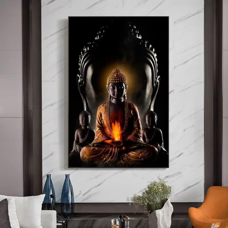 Tableau abstrait Bouddha doré affiche décoration murale moderne