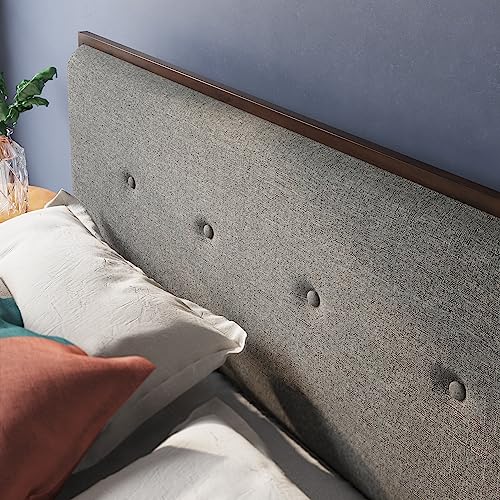 Image of Zinus Moiz Wood Platform Bed Frame with Adjustable Upholstered Headboard, Solid Wood Bed, Wood Slat Support, No Box Spring Needed, Easy Assembly, King