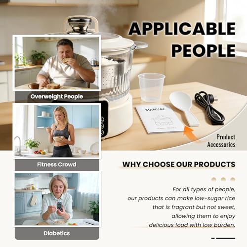 Image of Low Carb Rice Cooker, Multifunction Smart Rice Cooker, Transparent and Visible food Steamer with Auto Lift Filter Basket (3L)