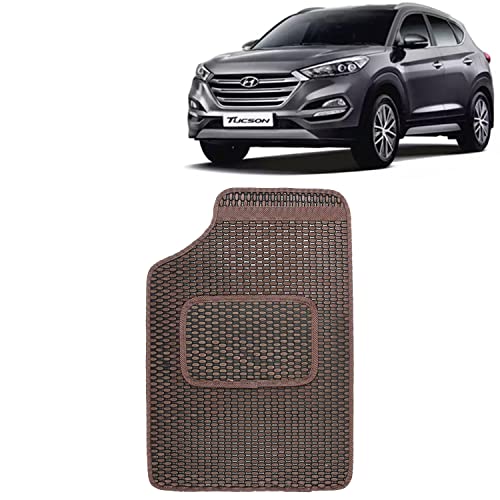 Image of Kingsway Dotted Design Car Floor Foot Mats Universal Fit for Hyundai Tucson, Model Year : 2020-2022, Water and Dustproof, Color Brown, Set of 5 Pieces