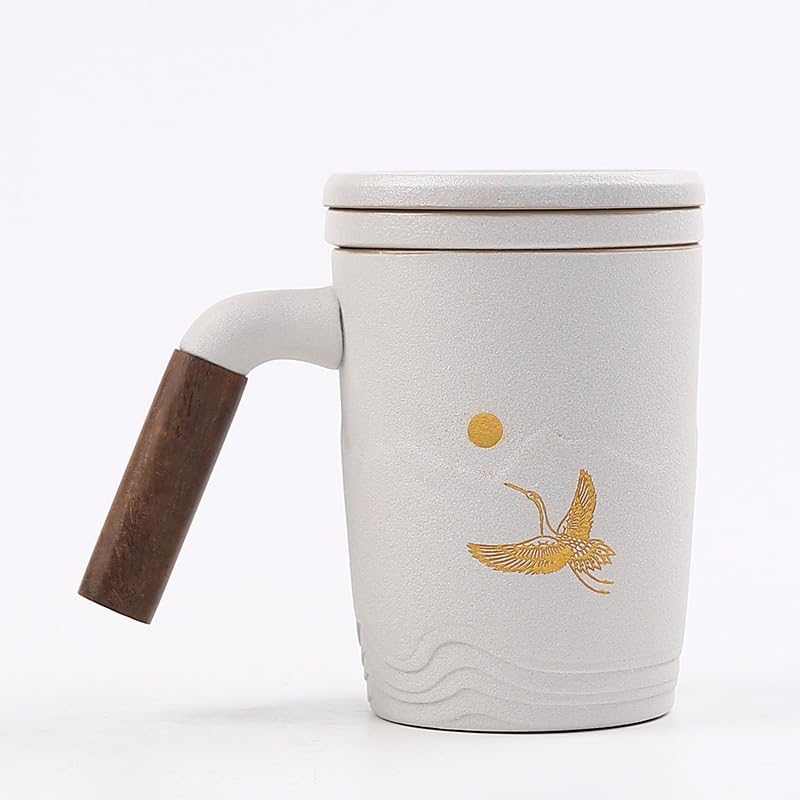 B, Tazza con infusore da tè da 400 ml, Tazza da tè in Ceramica con infusore e Coperchio, Tazza da tè in Ceramica Nera, Tazza da tè in Porcellana, Perfetta per L'Ufficio e l'uso Domestico