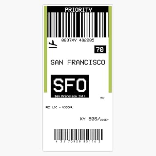 SFO Airport Luggage Tag Design San Francisco Travel Aviation Boarding Pass Style Gift for Pilots Travelers 5" Vinyl Magnetic Sticker Decal Magnet