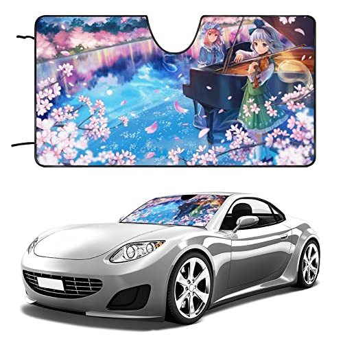 カーサンシェード 東方シリーズ サンシェード 車 フロント 車用サンシェード 日焼け対策 折りたたみ UVカット 遮光 断熱 目隠し 吸盤式 取り付け簡単 かわいい おしゃれ 車フロントガラス用 車内用品 (アルミホイル) 130x70cm/140x76c