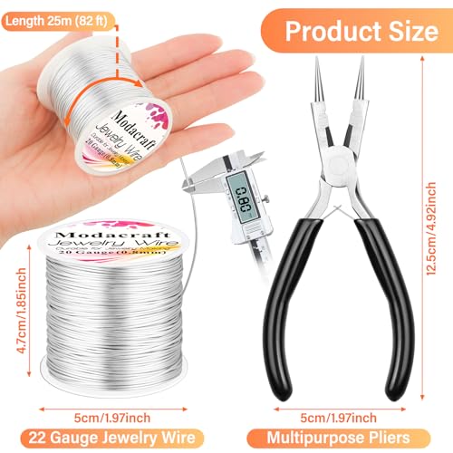 Image of 20 Gauge Silver Jewelry Making Wire with 4 in 1 Plier modacraft 82FT Craft Wire 0.8mm Tarnish Resistant Copper Wire Beading Wire for Jewelry Making Supplies and Crafting