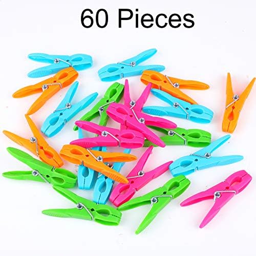 ADXCO 60 Pieces Clothes Pins Windproof Clothes Pins Strong Cloths Clips Laundry Home Pegs for Indoor Outdoor Washing Windproof Supplies, Multi Color
