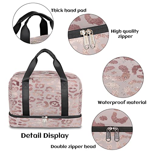 Animal Leopard Print Travel Duffel Bag Sports Tote Gym Bag,Rose Gold Marble Waterproof Weekender Bag Overnight Bag With Shoes Compartment For Men Women 16.14 X 8.27 X 11.81 Inch #TOP2