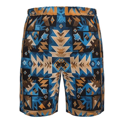 Native American Southwestern Aztec Diamond Blue Brown Men's Quick Dry Swim Trunks Surfing Beach Mesh Board Shorts 6