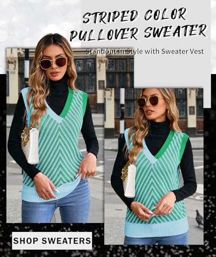 Image of MARZXIN Women Sleeveless Sweater Vest V Neck Knitted Colorful Pullover Tops