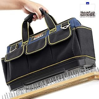 AIRAJ 16-Inch Tool Bag, Heavy Duty Tool Bag ,Adjustable Shoulder Strap, Zip-Top & Wear-Resistant Rubber Base,Multi-Pockets/Purpose Storage Tool Bag(M:42 * 23 * 29cm)