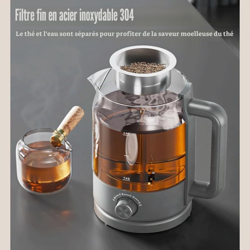 Machine à thé chaude, 600 W, théière électrique en verre épais entièrement automatique, bouilloire électrique multifonctionnelle de 1,2 L, réglage de 4 vitesses, pulvérisation délicate à la vapeur,
